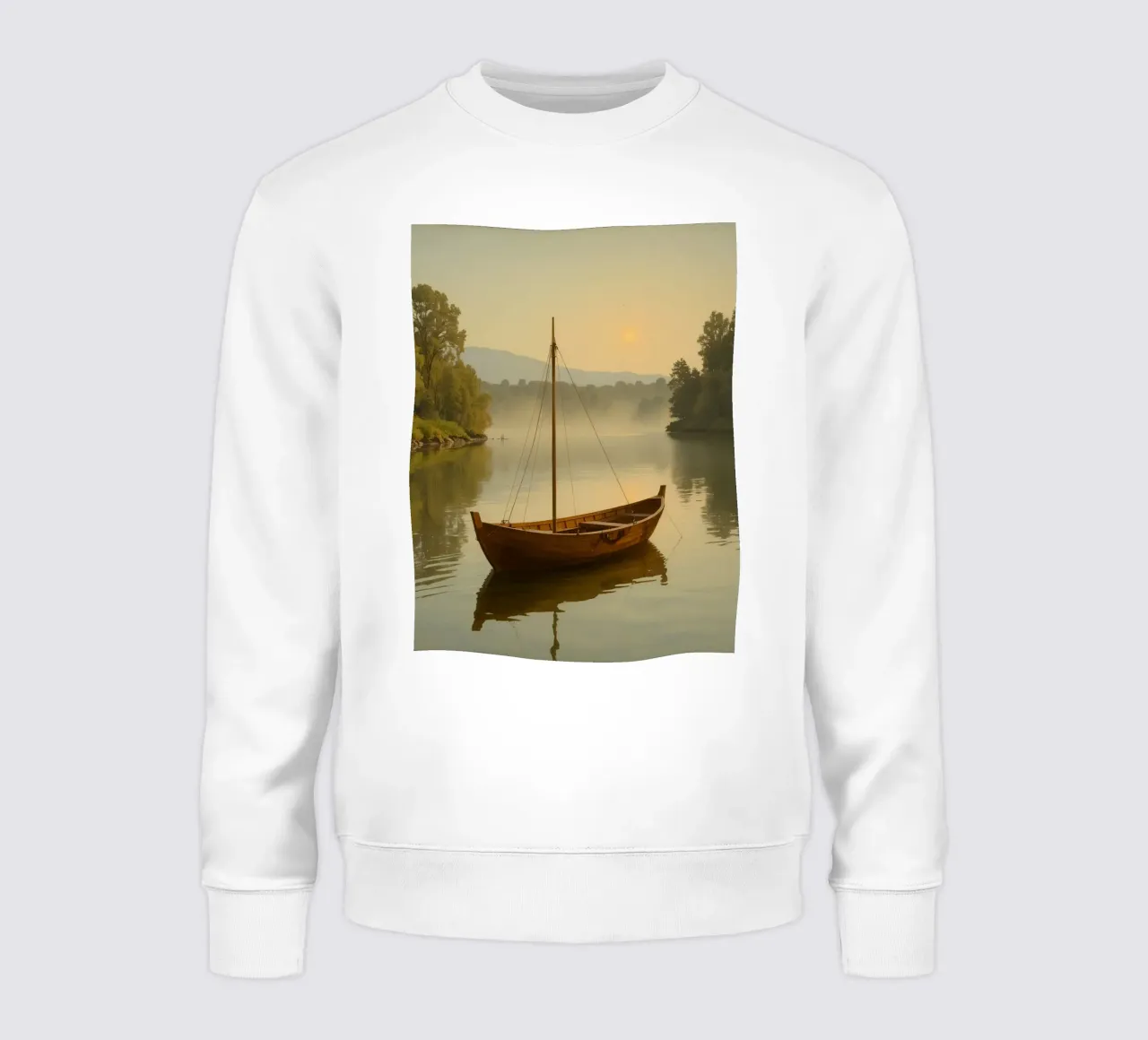 Barca a vela in legno sul fiume all'alba felpa da DesignDoodle
