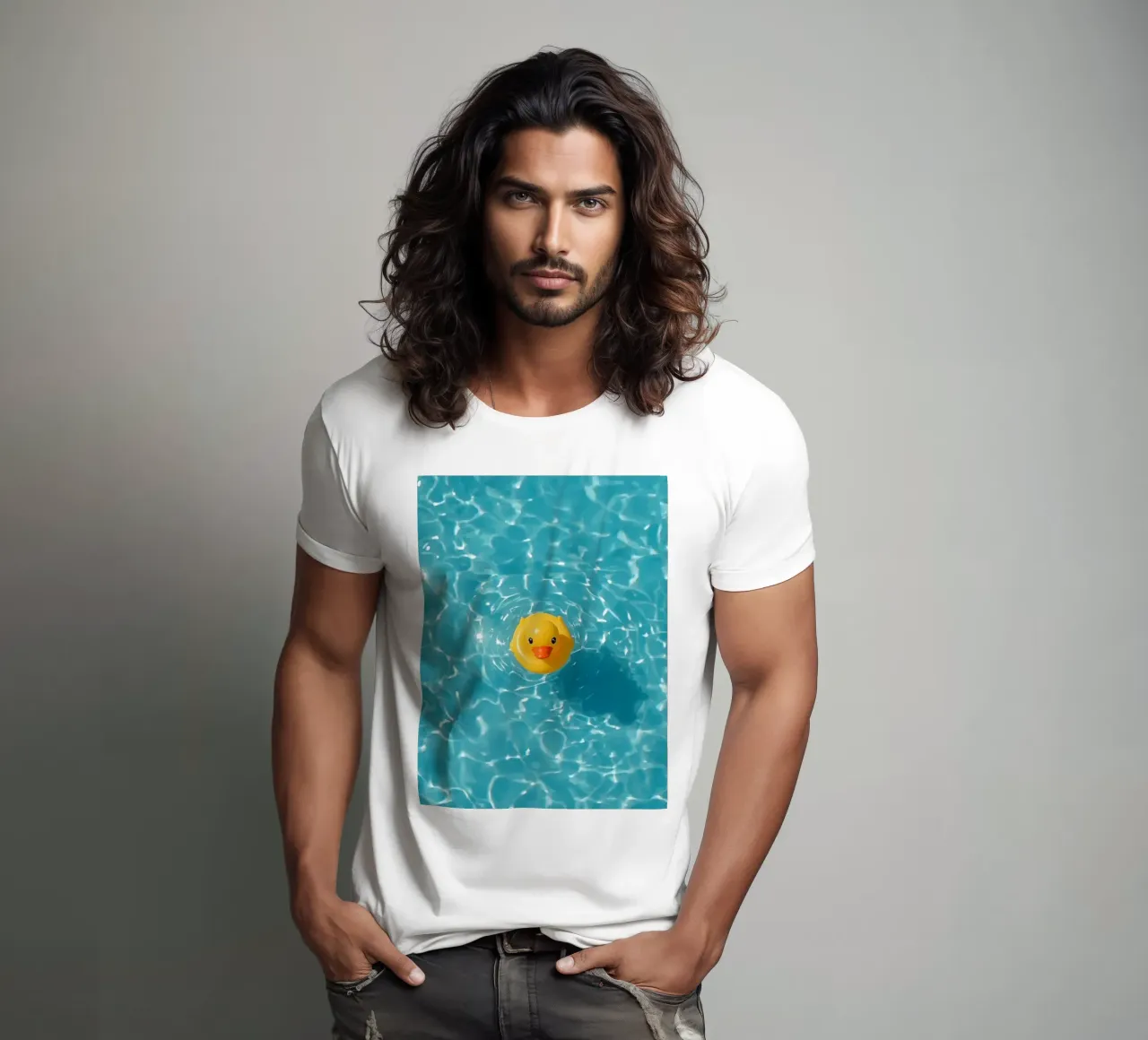 Canard en caoutchouc jaune dans une eau bleue turquoise t-shirt de DesignDoodle