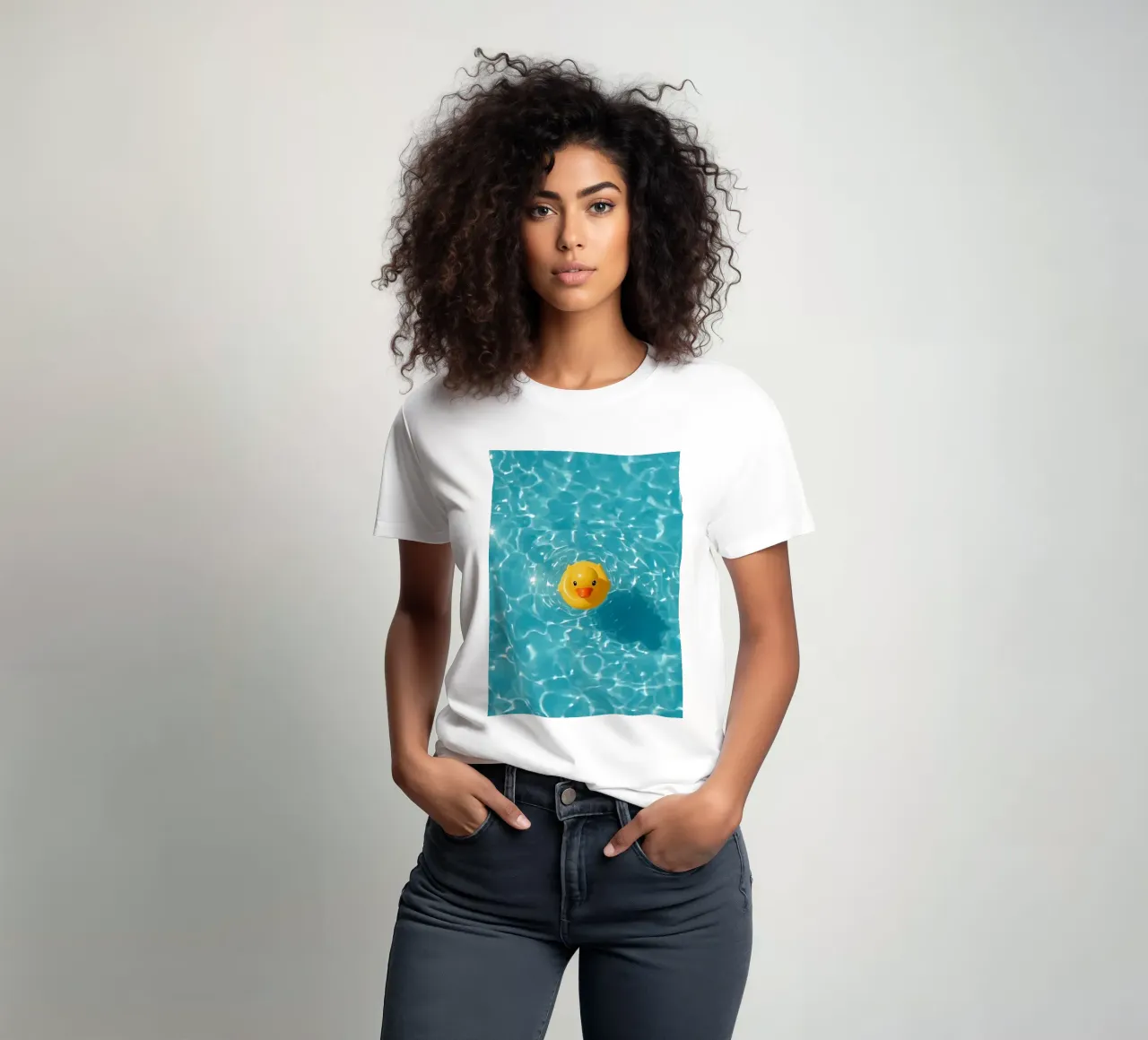 Canard en caoutchouc jaune dans une eau bleue turquoise t-shirt de DesignDoodle