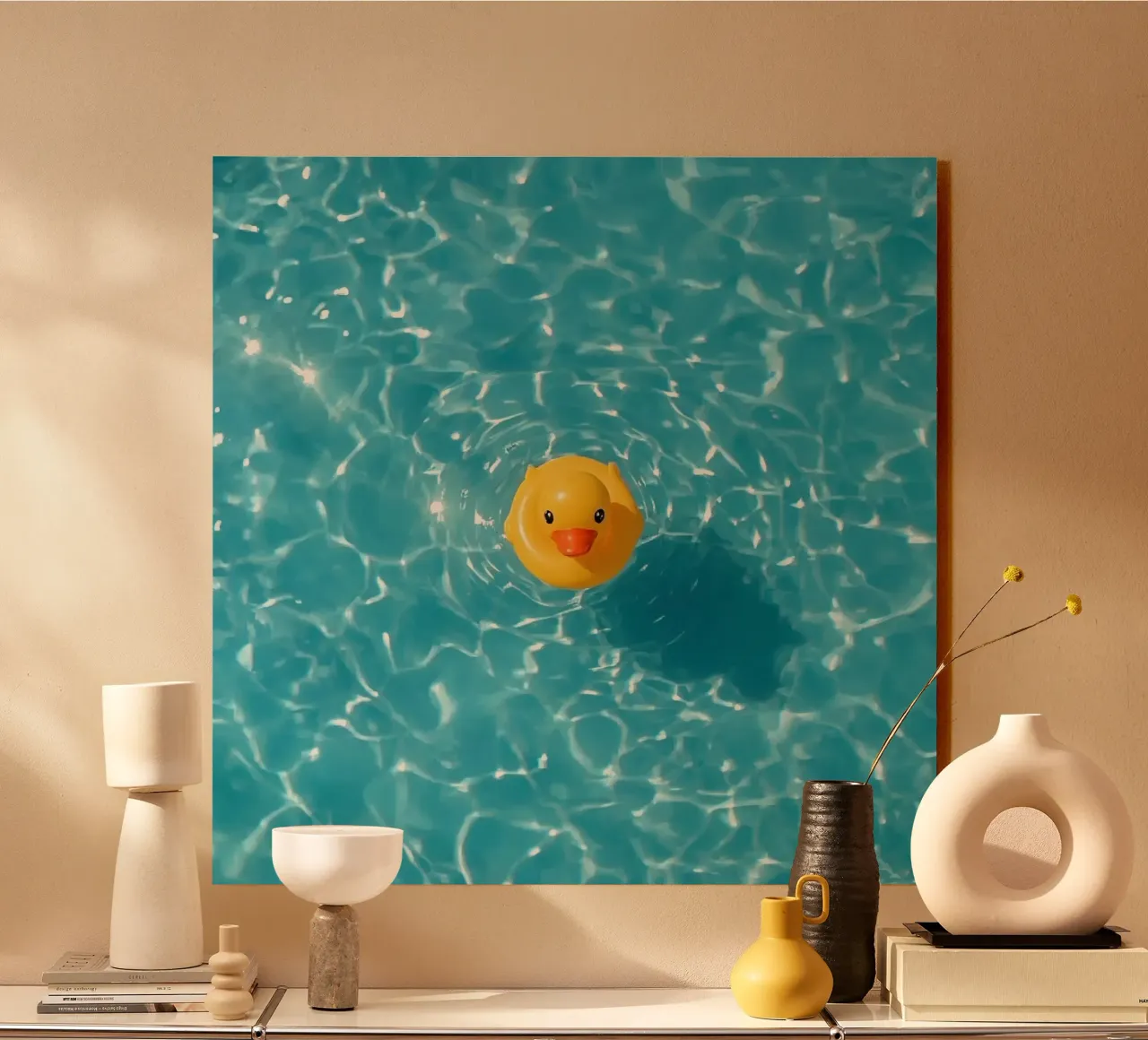 Canard en caoutchouc jaune dans une eau bleue turquoise plexiglas de DesignDoodle