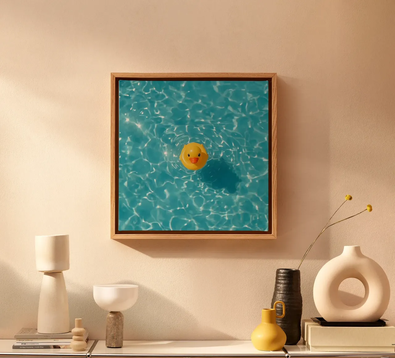 Canard en caoutchouc jaune dans une eau bleue turquoise toile avec Caisse américaine de DesignDoodle