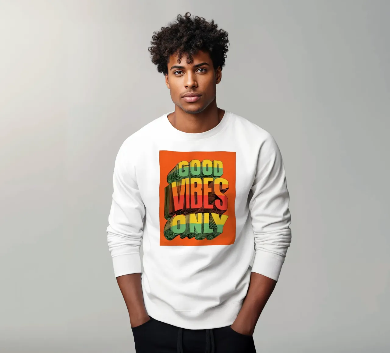 Good Vibes Only - Poster tipografico retrò e vintage con arcobaleno felpa da Kaji