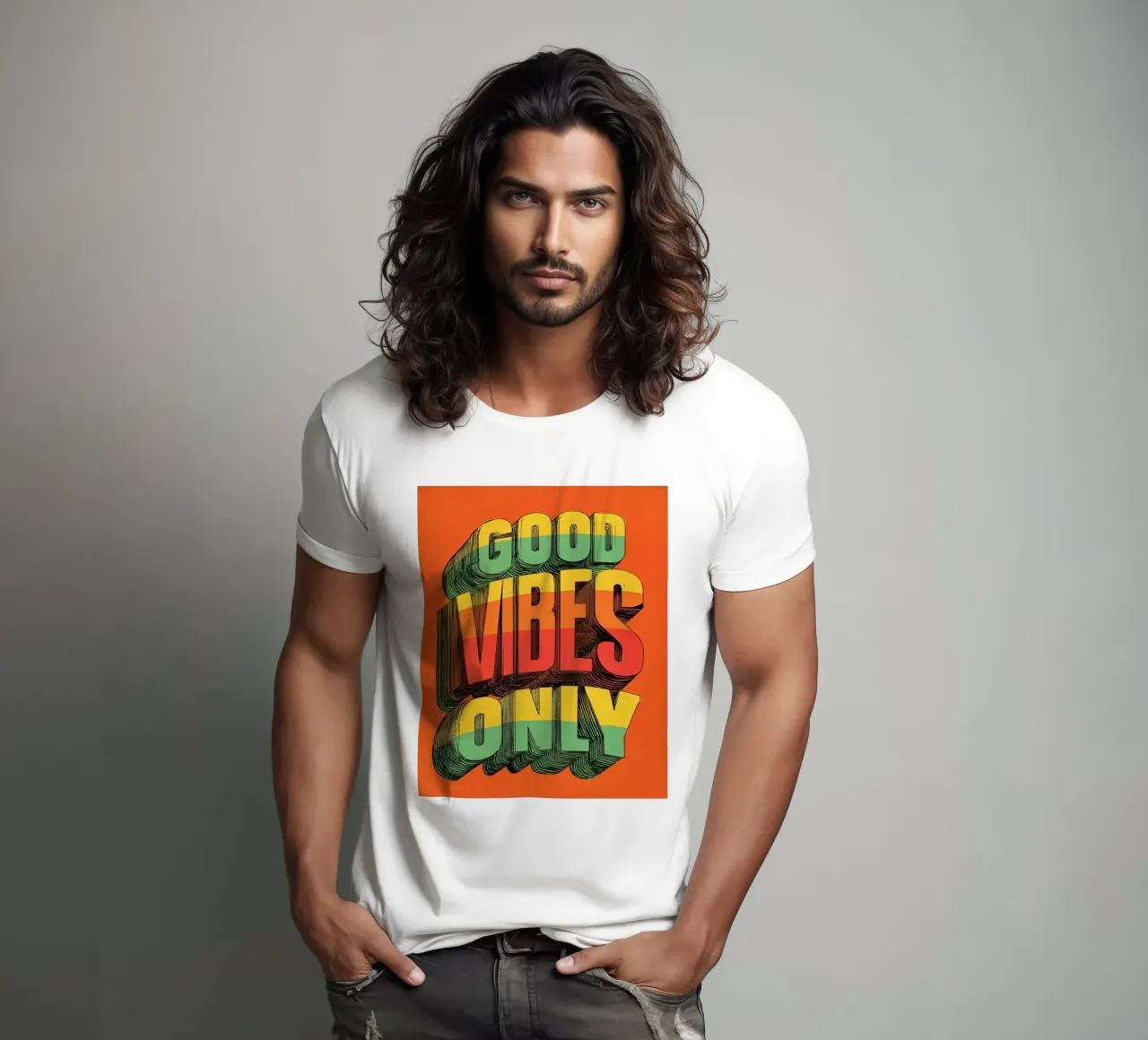 Good Vibes Only - Poster tipografico retrò e vintage con arcobaleno t-shirt da Kaji