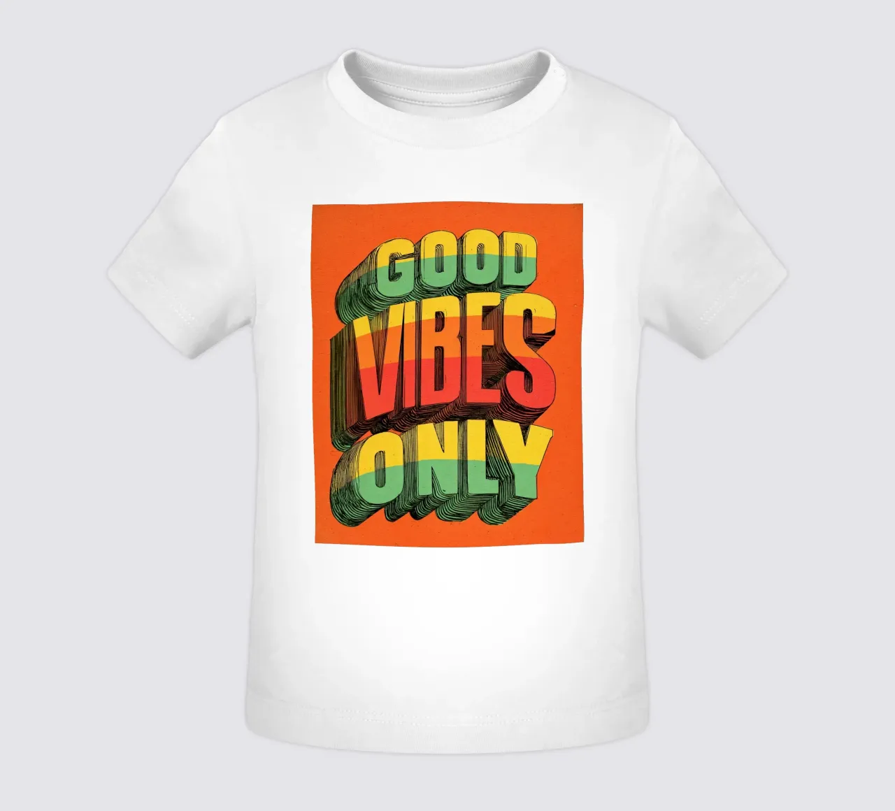 Good Vibes Only - Poster tipografico retrò e vintage con arcobaleno maglietta neonato da Kaji