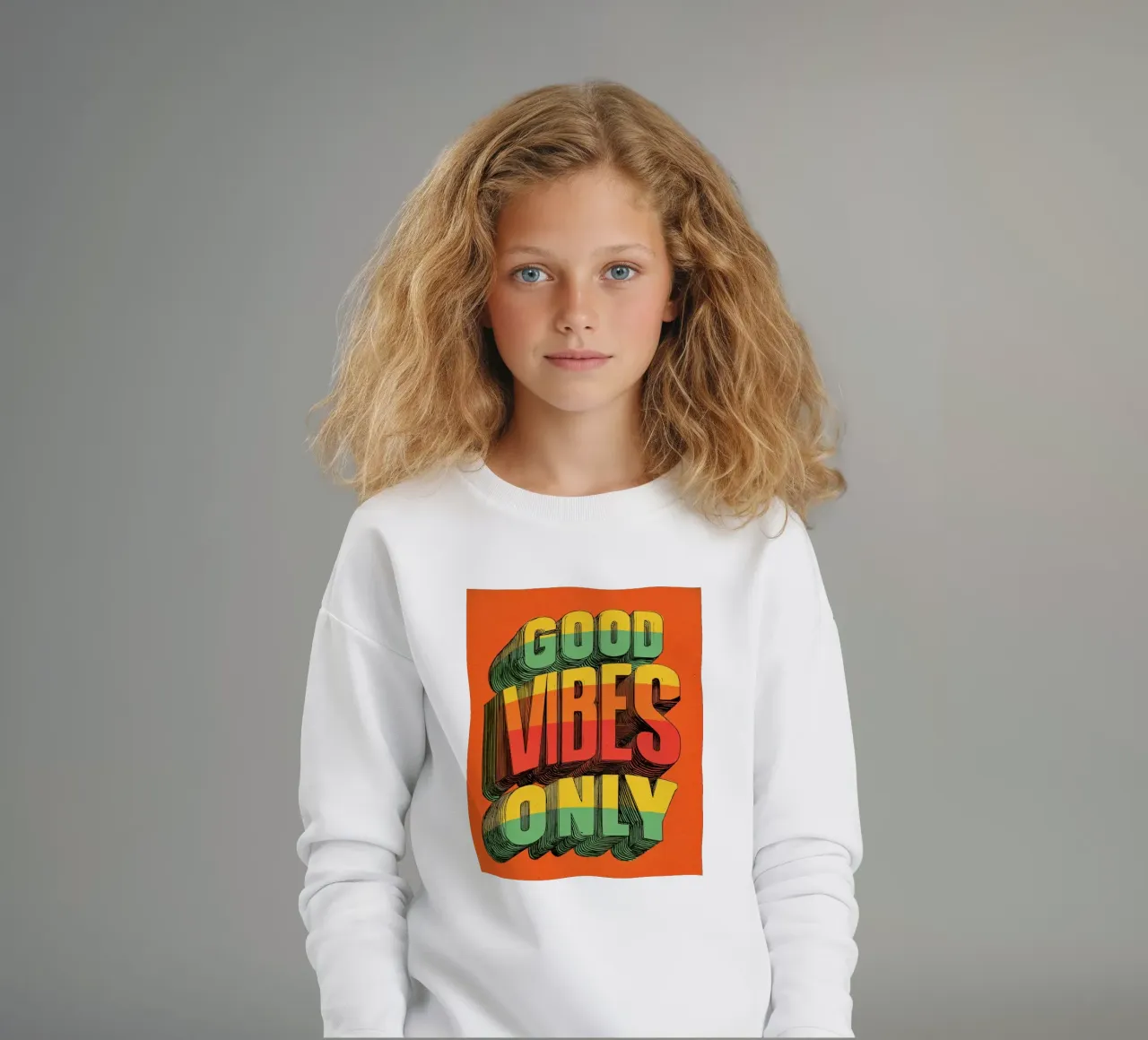 Good Vibes Only - Poster tipografico retrò e vintage con arcobaleno felpa bambino da Kaji