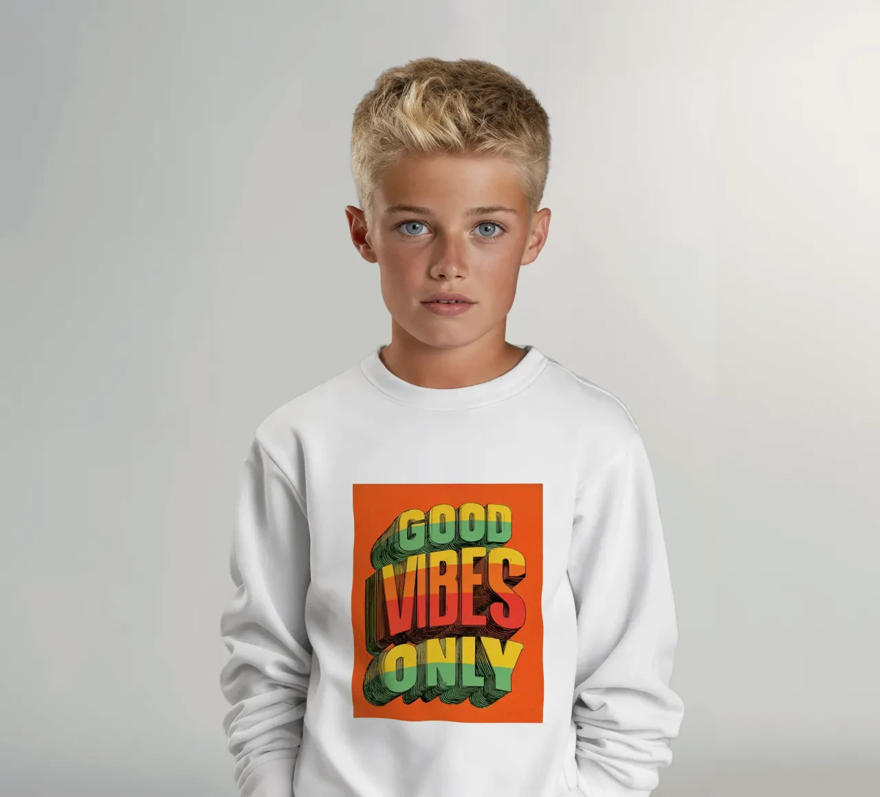 Good Vibes Only - Poster tipografico retrò e vintage con arcobaleno felpa bambino da Kaji