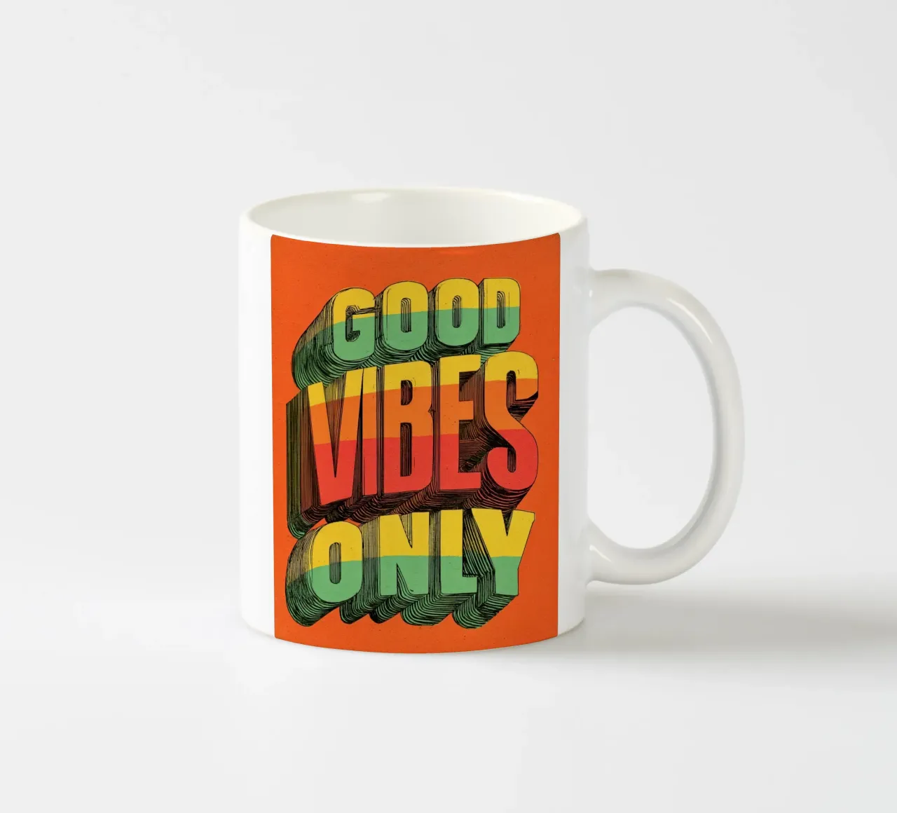 Good Vibes Only - Poster tipografico retrò e vintage con arcobaleno tazza in ceramica da Kaji