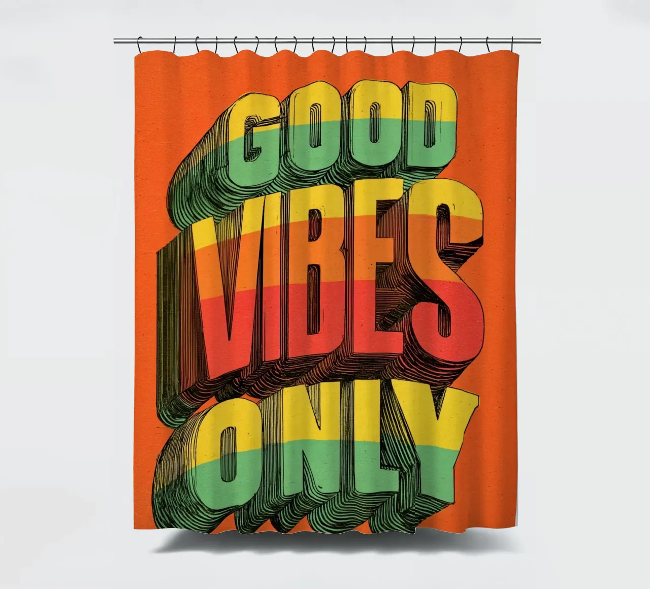 Good Vibes Only - Poster tipografico retrò e vintage con arcobaleno tenda da doccia da Kaji