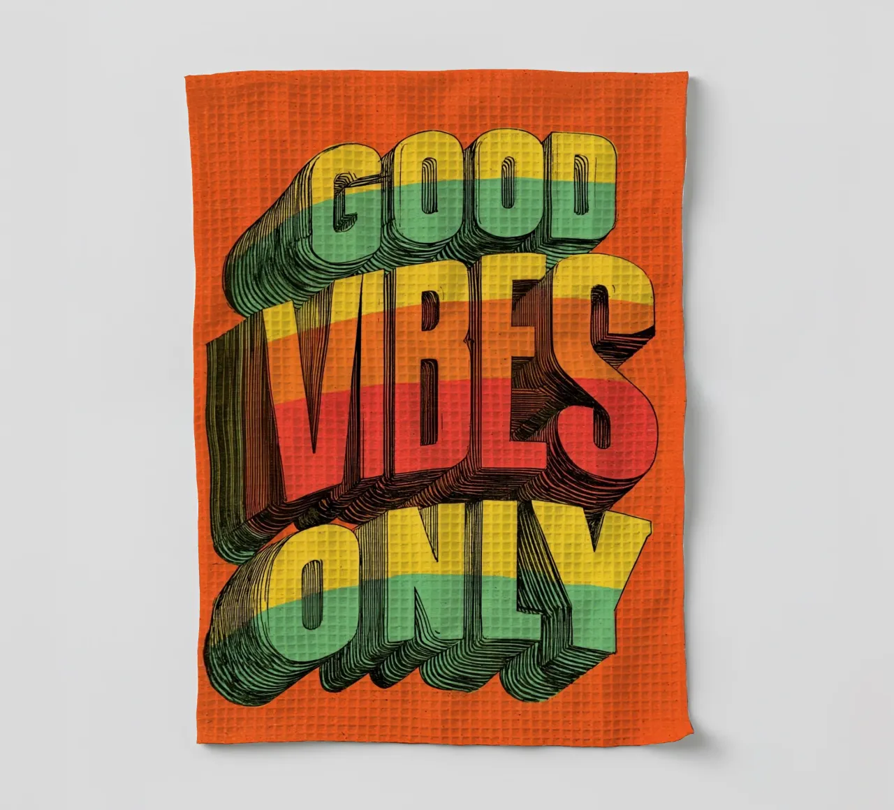 Good Vibes Only - Poster tipografico retrò e vintage con arcobaleno canovaccio da cucina da Kaji