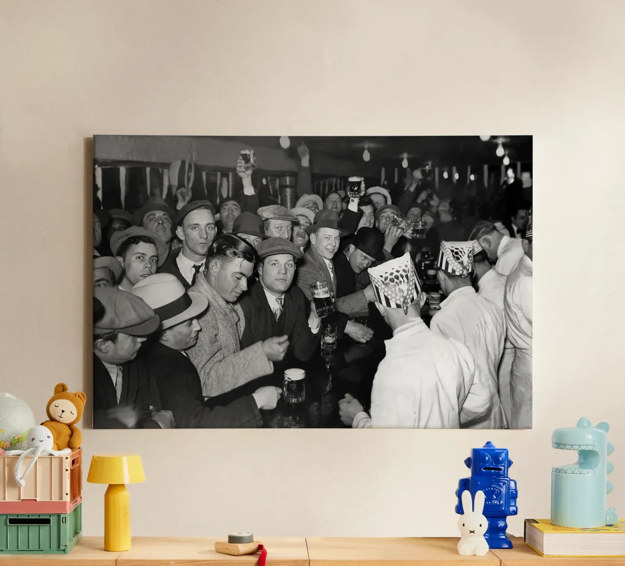 Prohibition, clients au bar, photo ancienne en noir et blanc toile avec Caisse américaine de Vibrant Vintage Prints