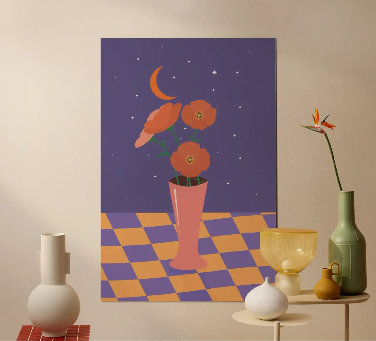 Vaso di fiori sotto un cielo stellato poster con telaio in legno da pierosvisuals