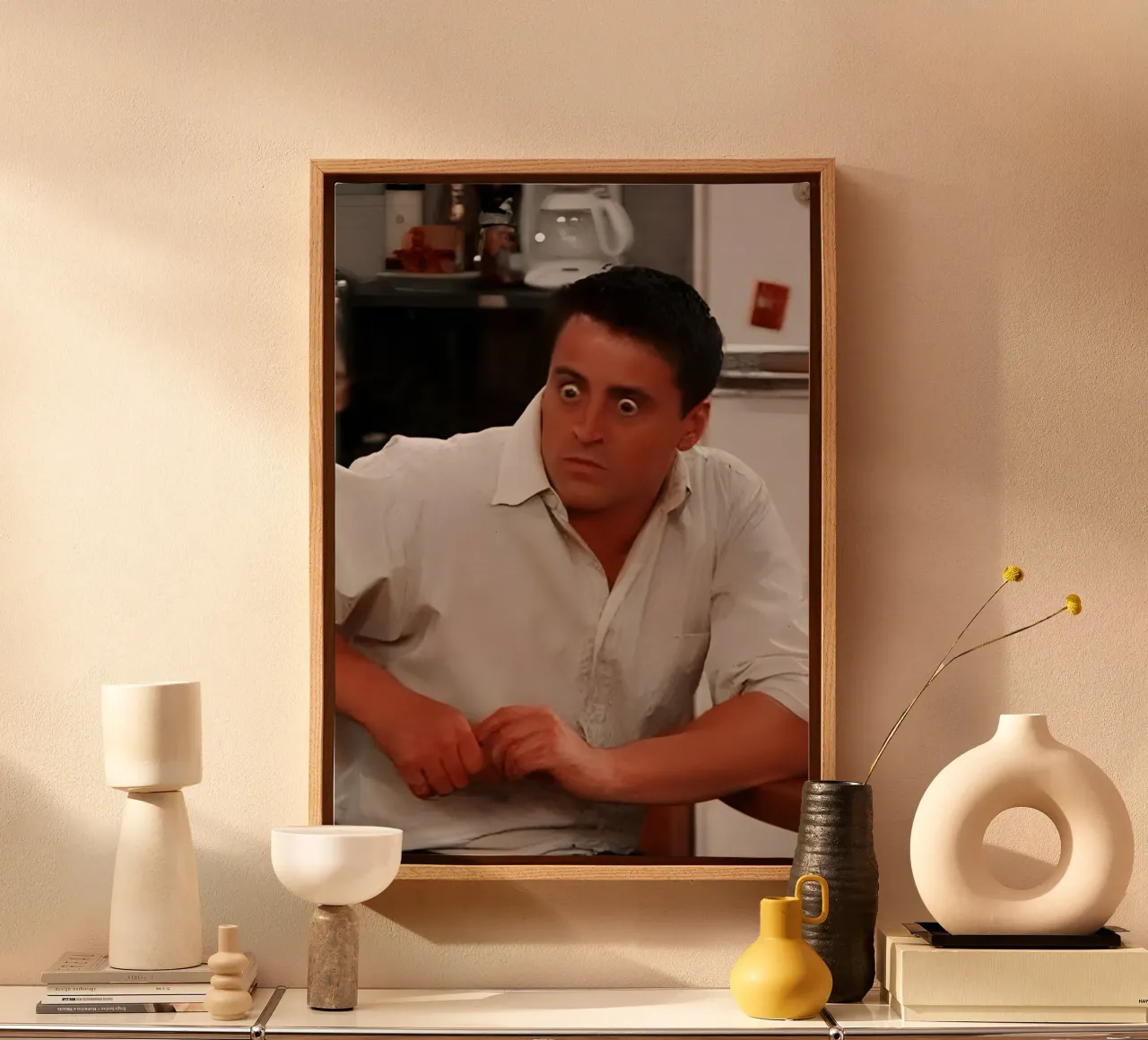 meme shows Joey Tribbiani tela con Cornice a cassetta da Low poly art