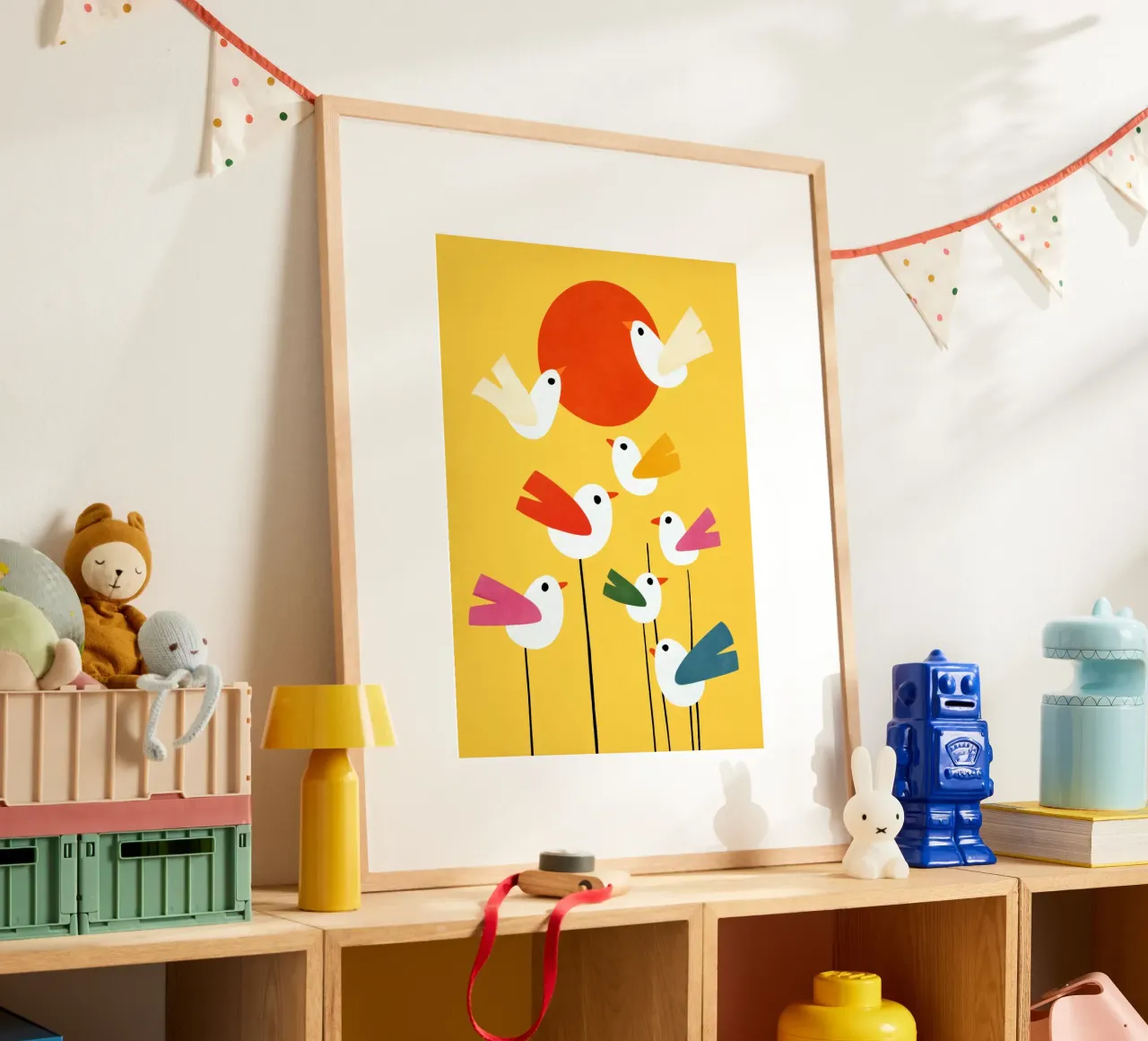 Sunny Bird Party poster con telaio in alluminio da Kiara
