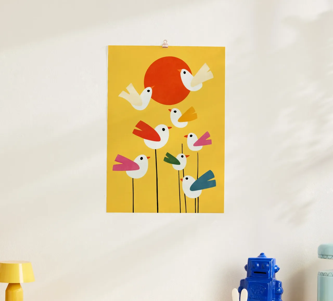 Sunny Bird Party poster con telaio in alluminio da Kiara