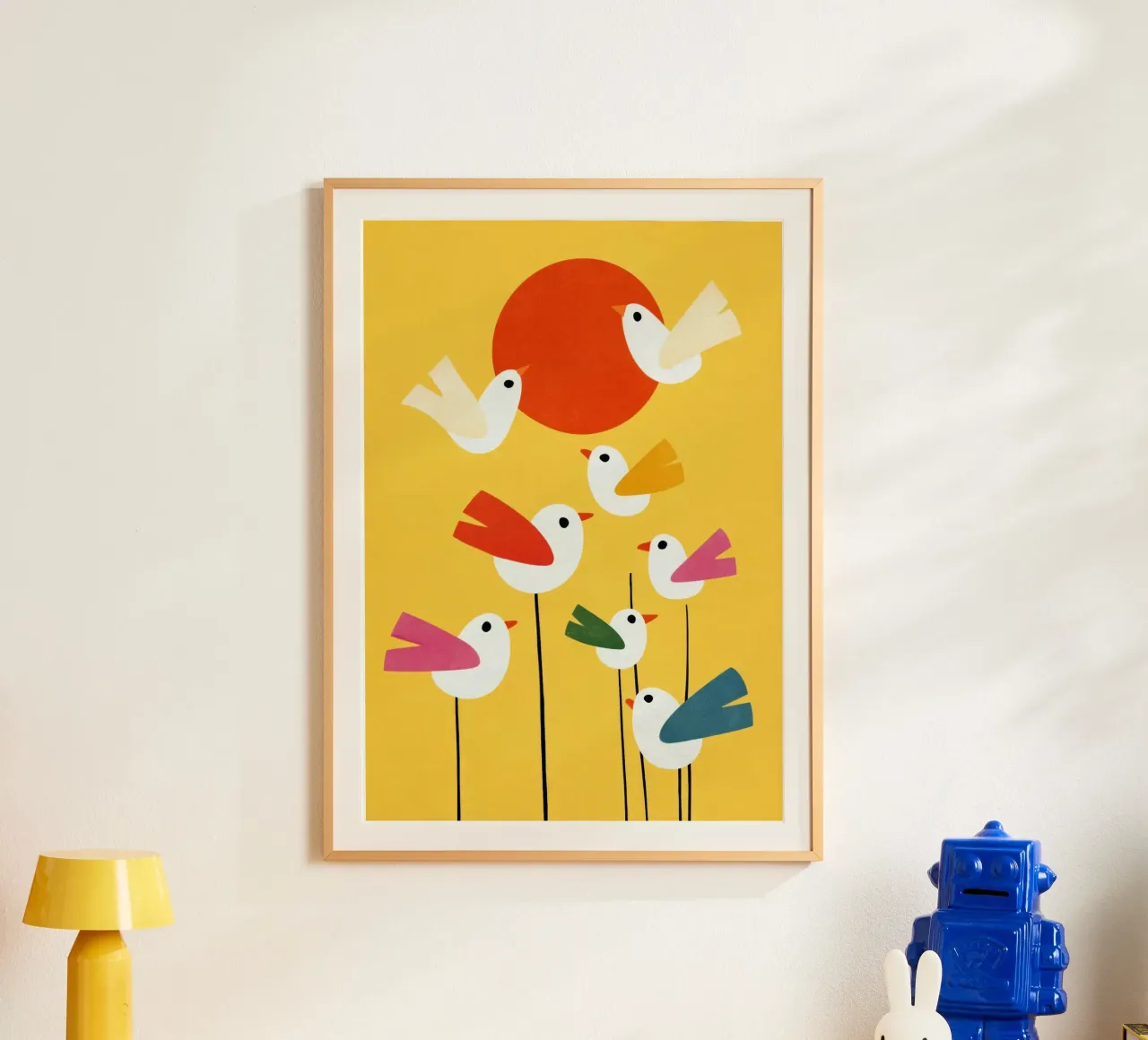 Sunny Bird Party poster con telaio in alluminio da Kiara