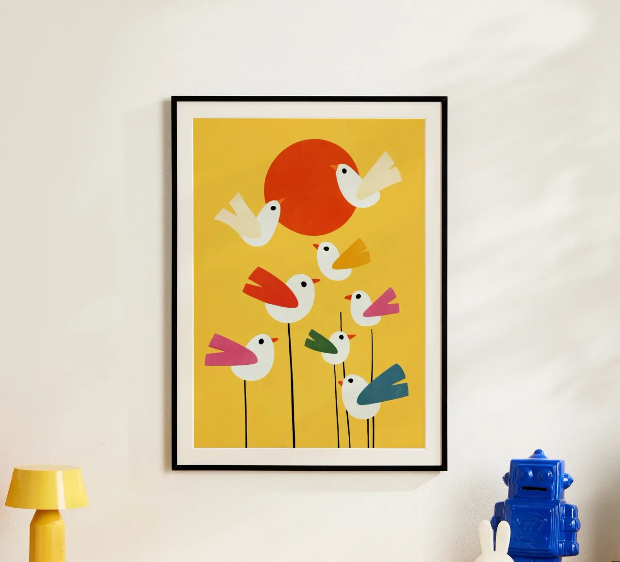 Sunny Bird Party poster con telaio in alluminio da Kiara