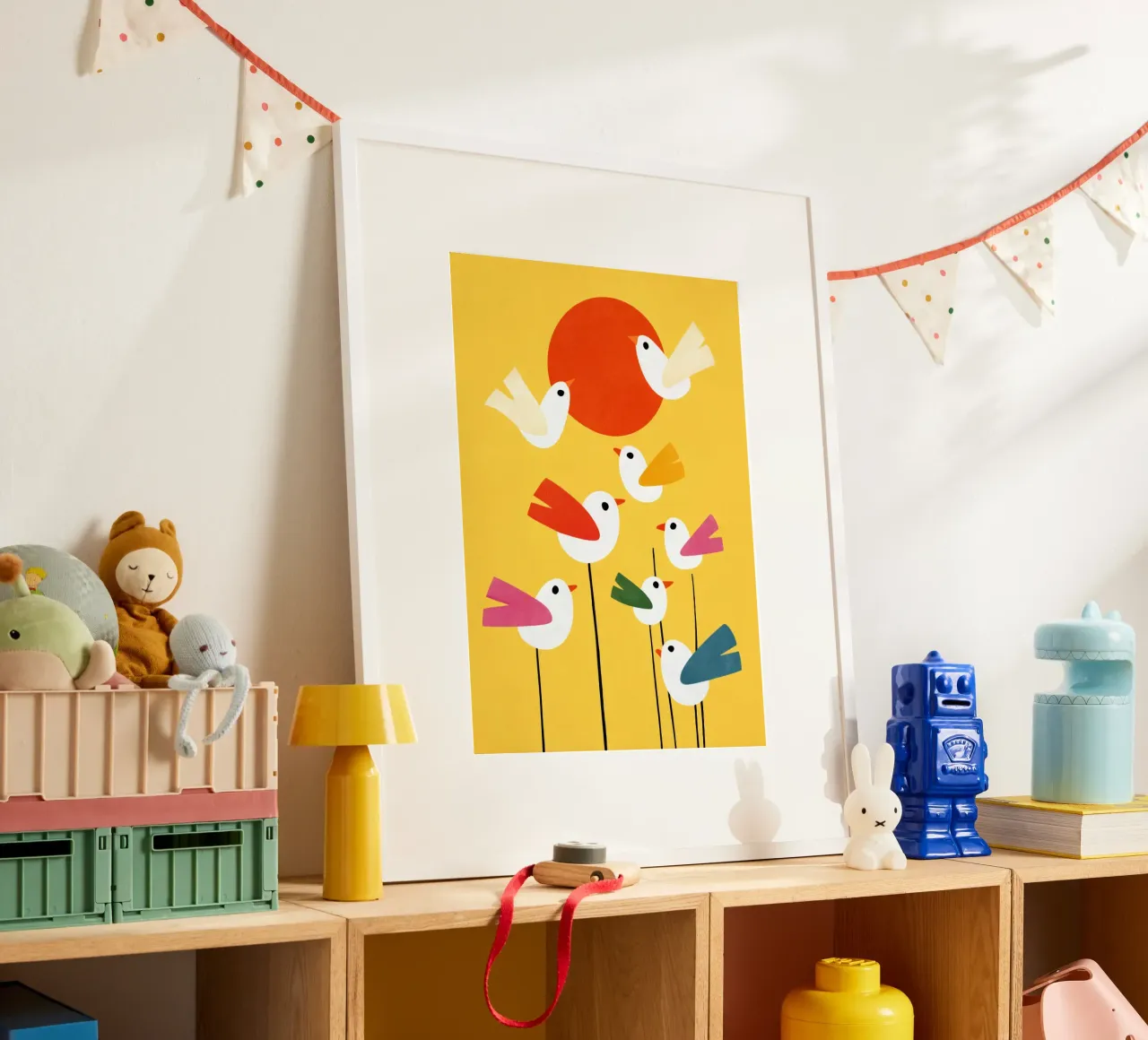 Sunny Bird Party poster con telaio in alluminio da Kiara