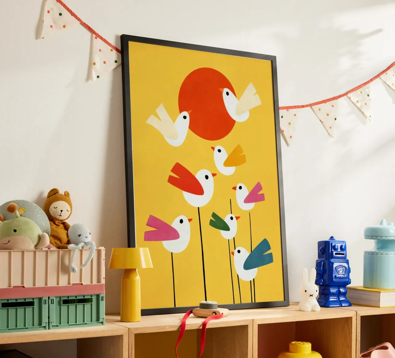 Sunny Bird Party poster con telaio in alluminio da Kiara