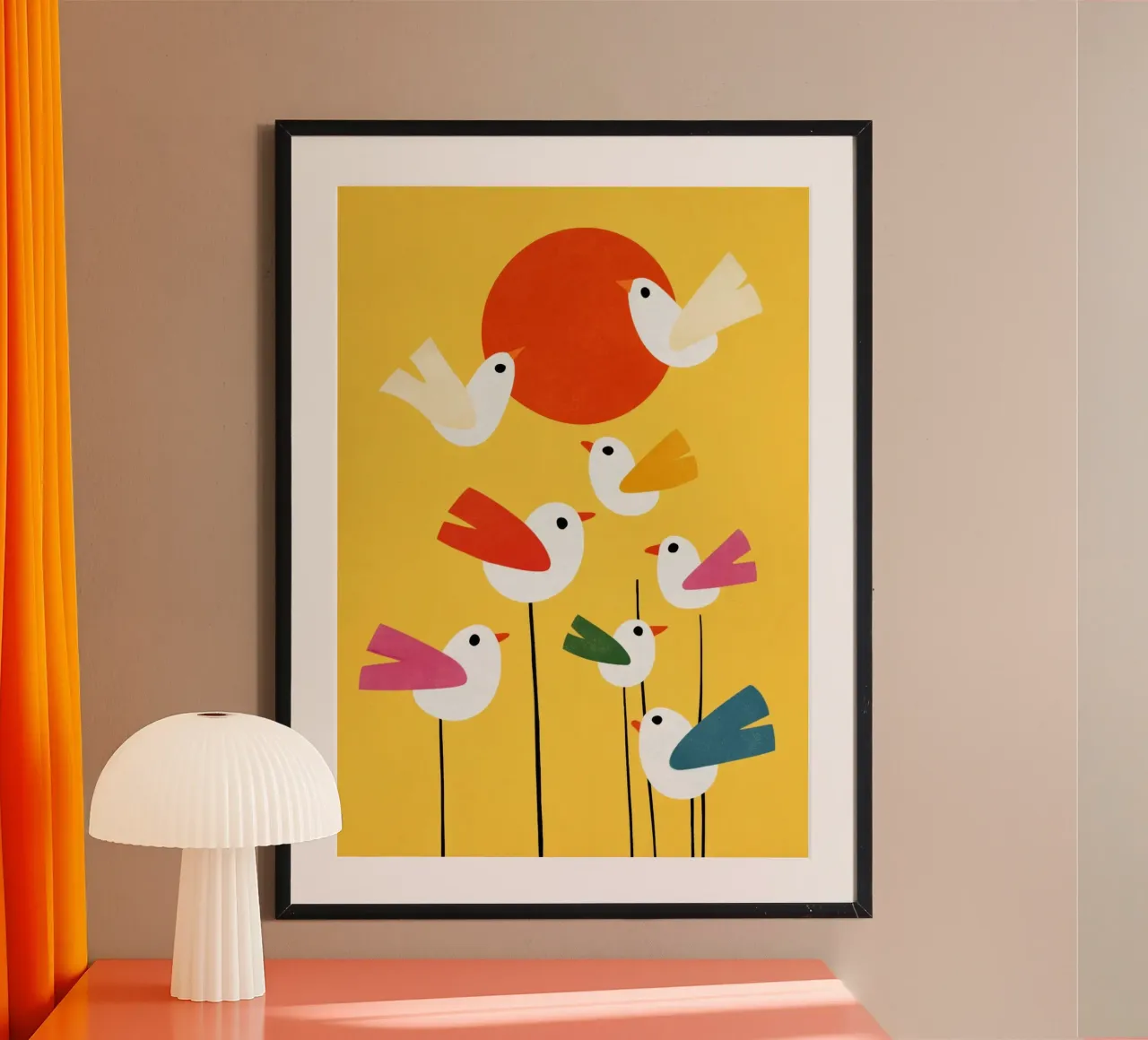 Sunny Bird Party poster con telaio in legno da Kiara