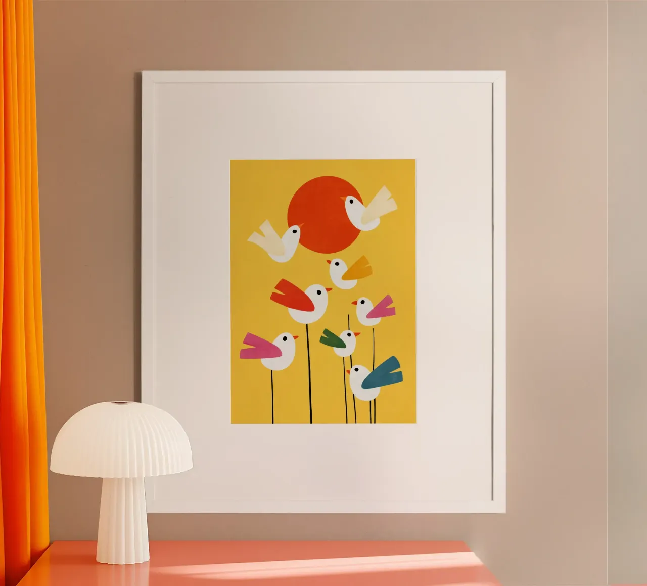 Sunny Bird Party poster con telaio in legno da Kiara