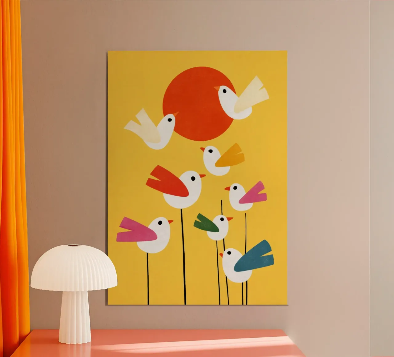 Sunny Bird Party poster con telaio in legno da Kiara
