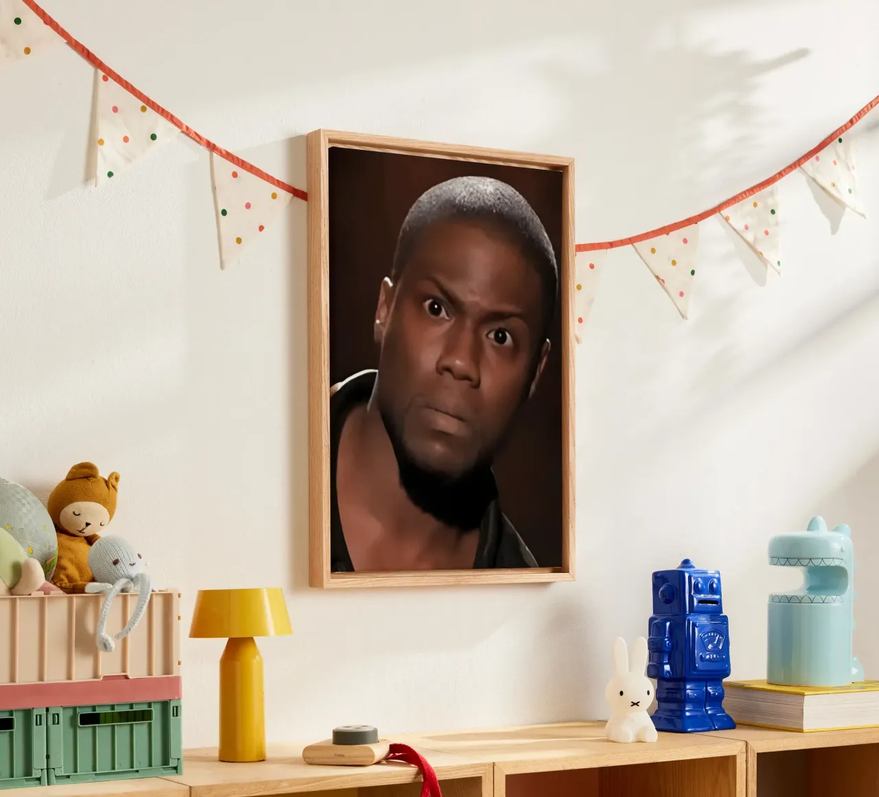 "Did just hear that right?" tela con Cornice a cassetta da Low poly art