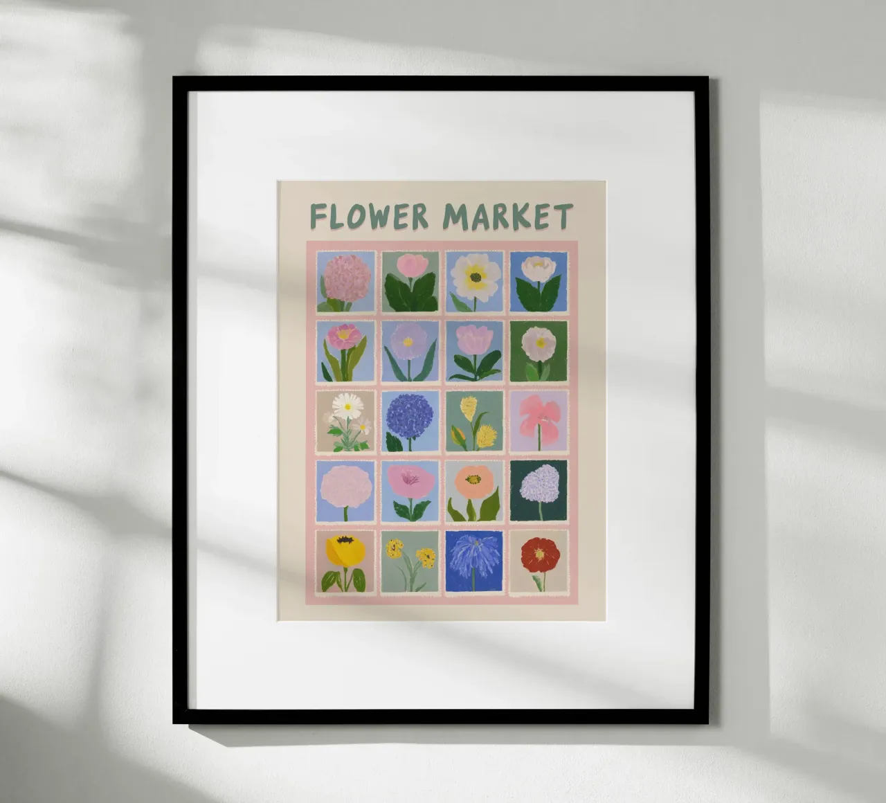 Varietà con mercato dei fiori poster con telaio in legno da Carinaprint