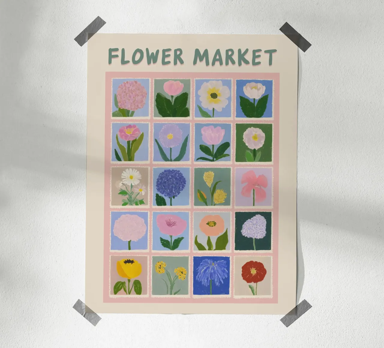 Varietà con mercato dei fiori poster con telaio in legno da Carinaprint