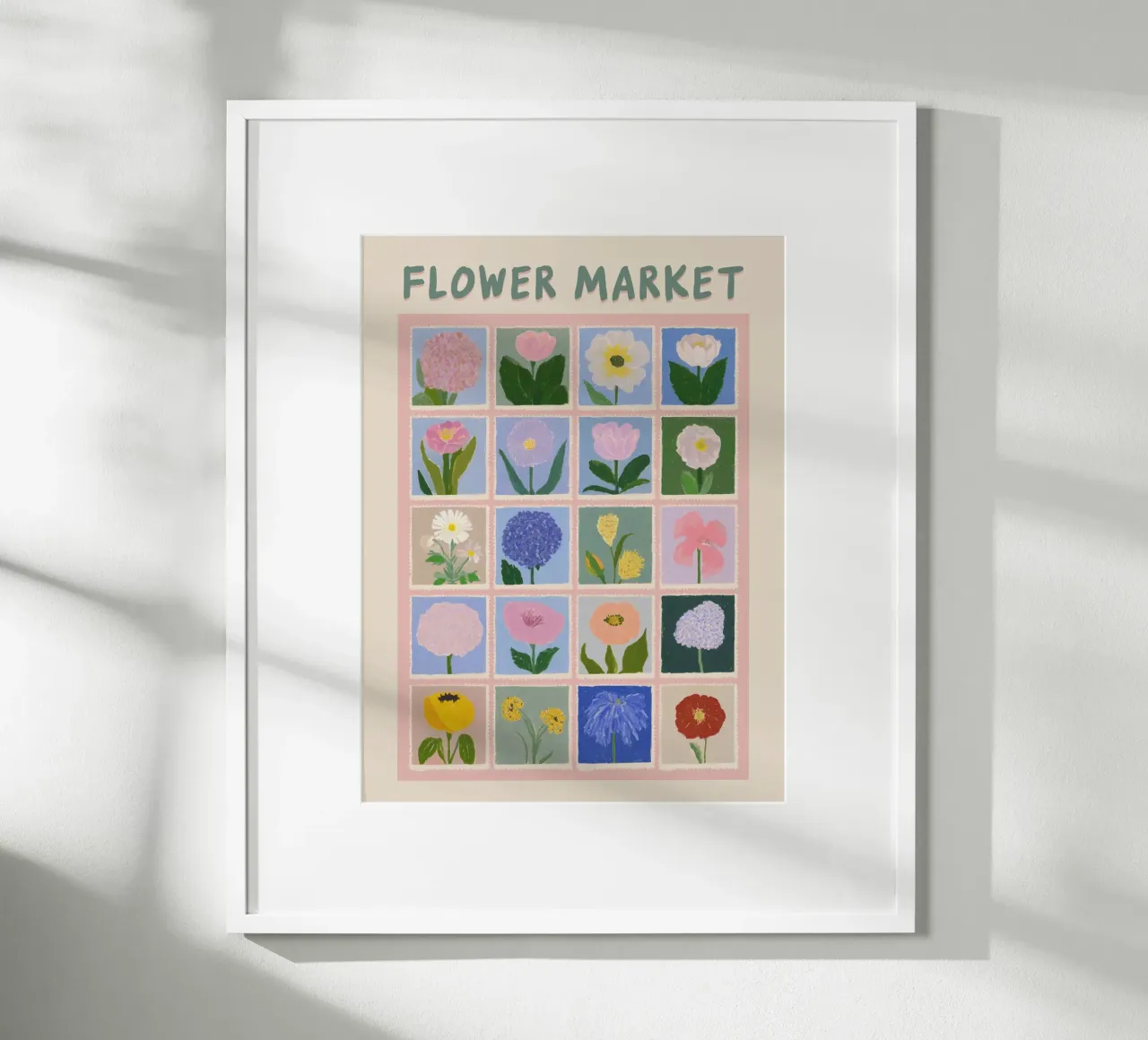 Varietà con mercato dei fiori poster con telaio in legno da Carinaprint
