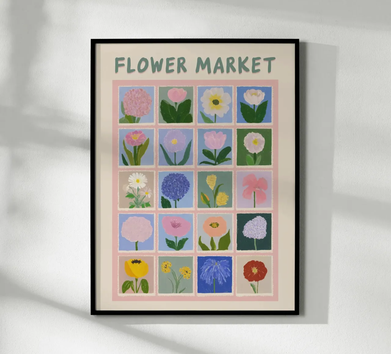 Varietà con mercato dei fiori poster con telaio in legno da Carinaprint