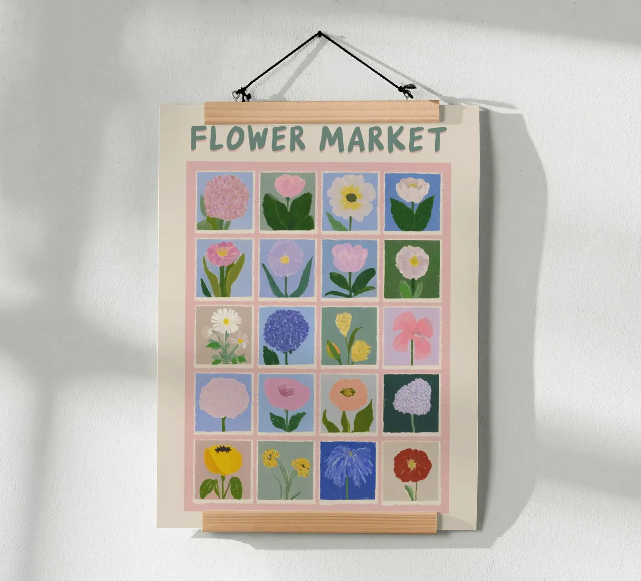 Varietà con mercato dei fiori poster con telaio in legno da Carinaprint