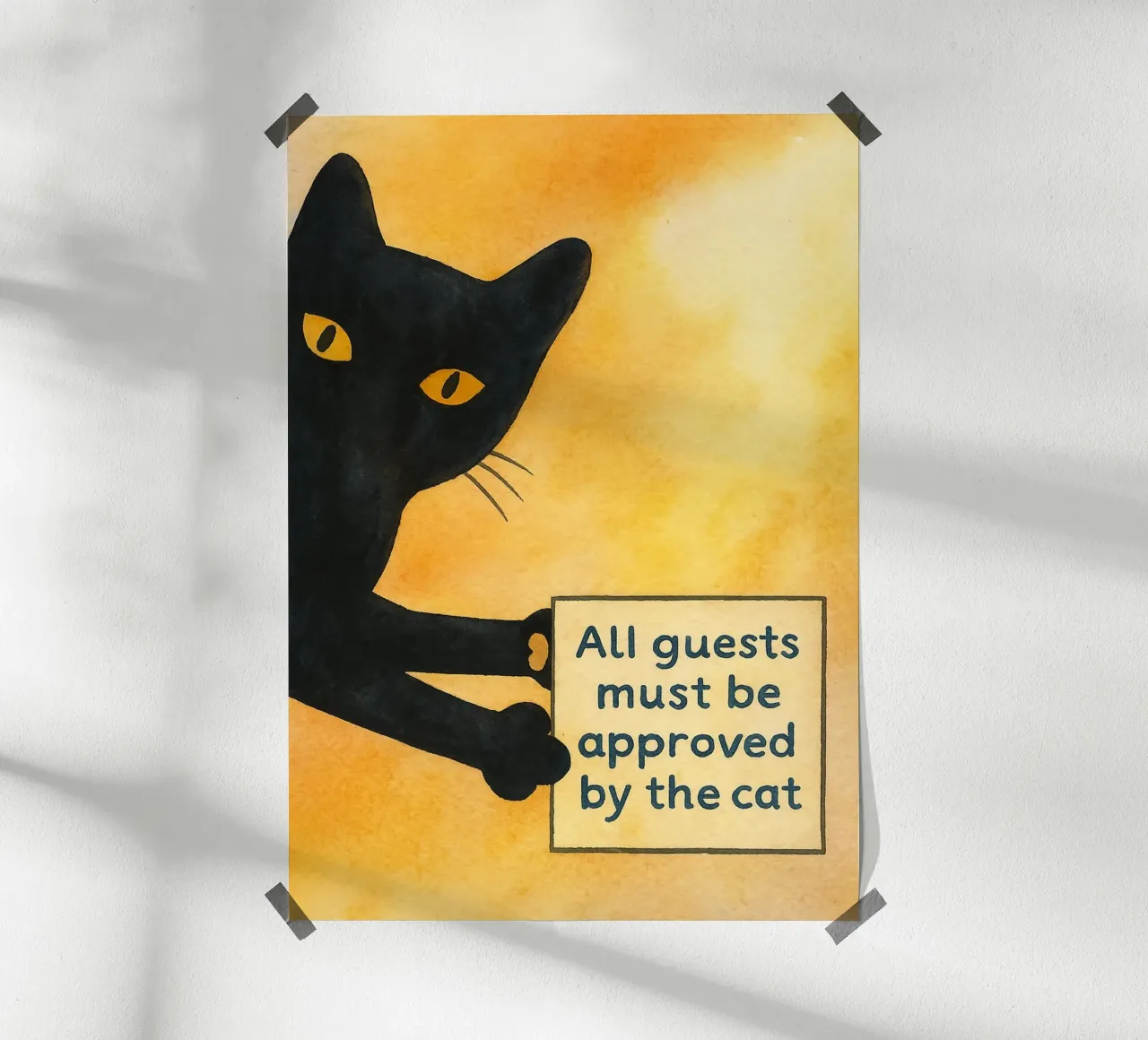 Tutti gli ospiti devono essere approvati dall'illustrazione del disegno del gatto. poster con telaio in plastica da citralake