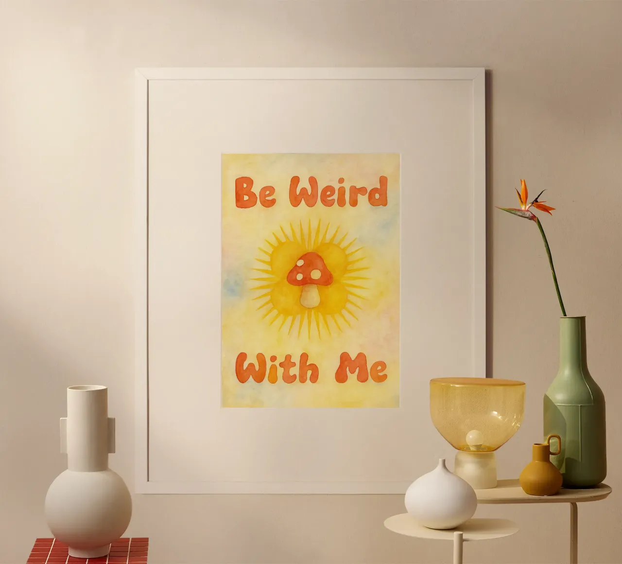 bee weird with me mushroom drawing illustration poster by citralake