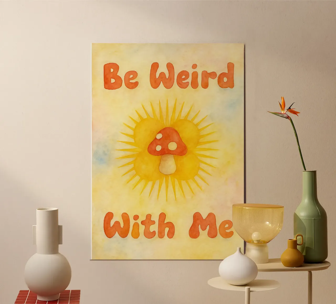 bee weird with me mushroom drawing illustration poster by citralake