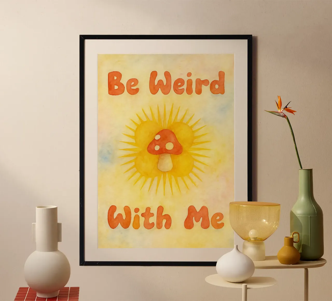 bee weird with me mushroom drawing illustration poster by citralake