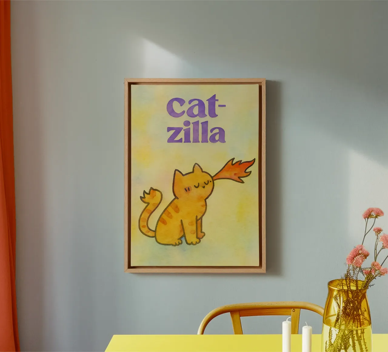 catzilla tekening illustratie canvas met Baklijst van citralake