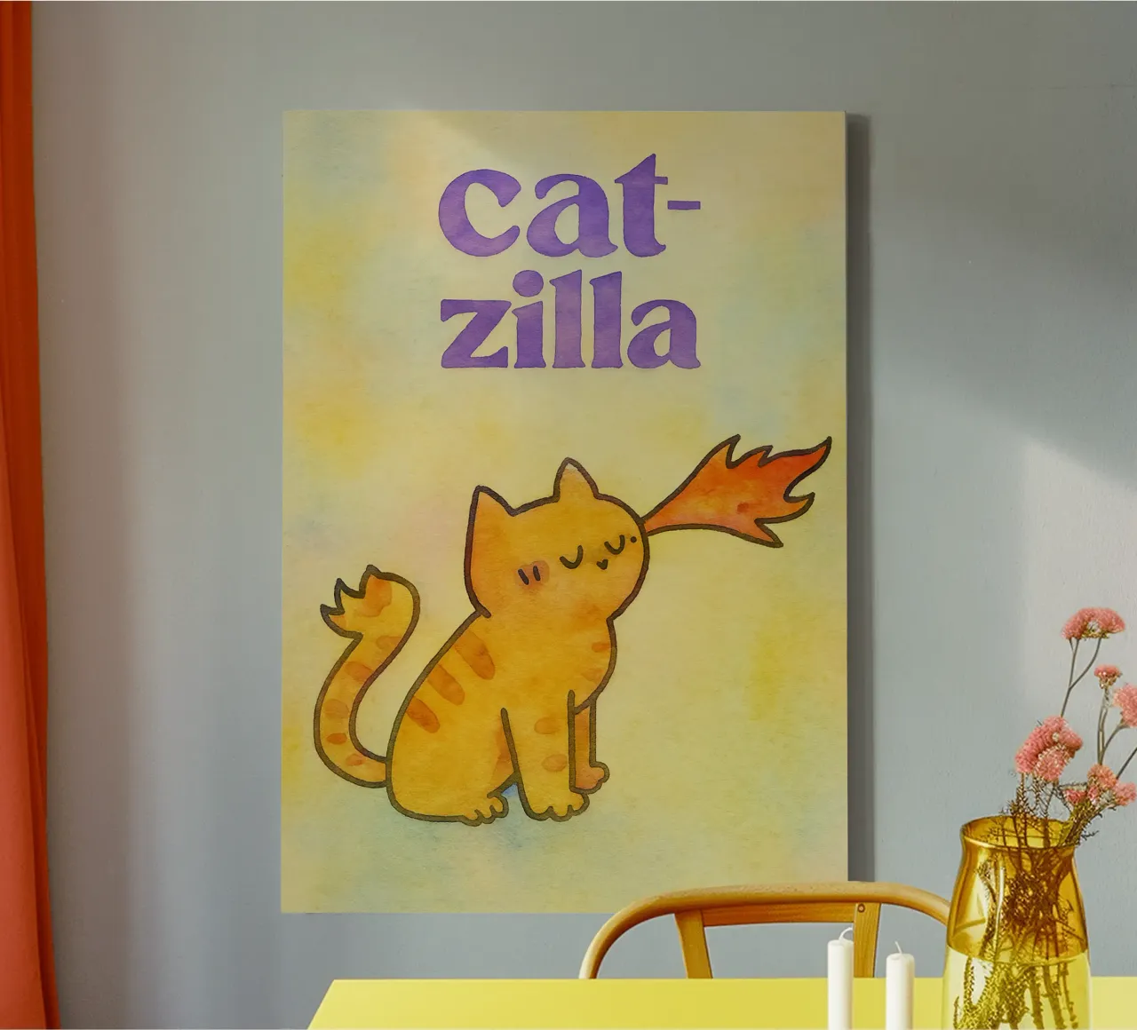 catzilla tekening illustratie canvas met Baklijst van citralake