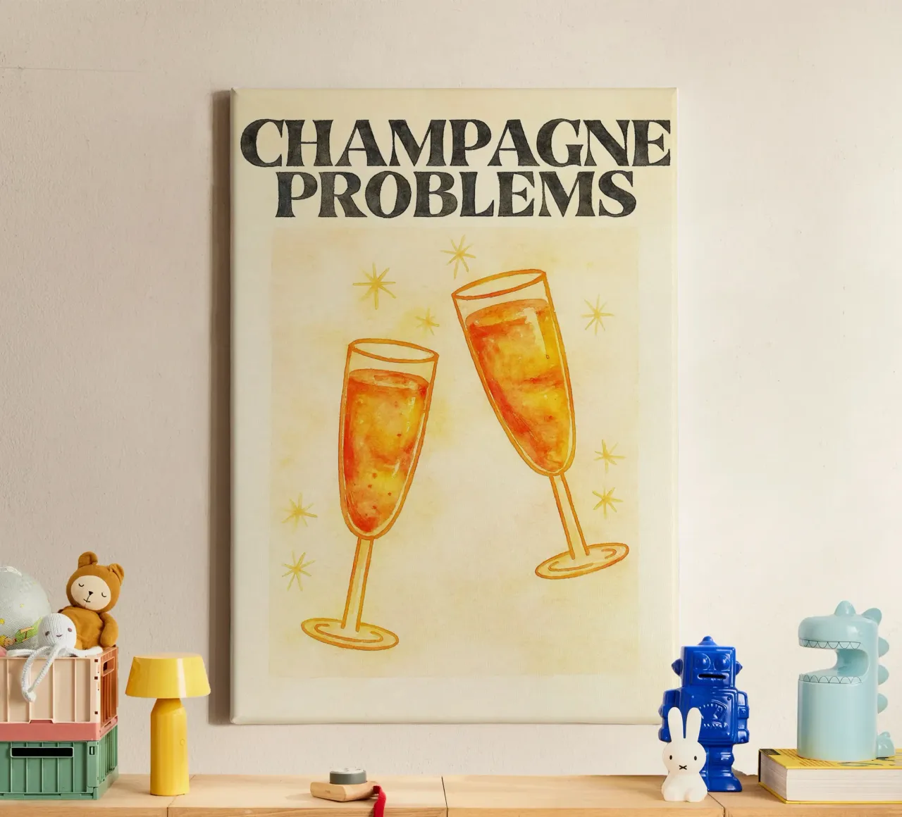 problemi di champagne disegno illustrazione tela con Cornice a cassetta da citralake