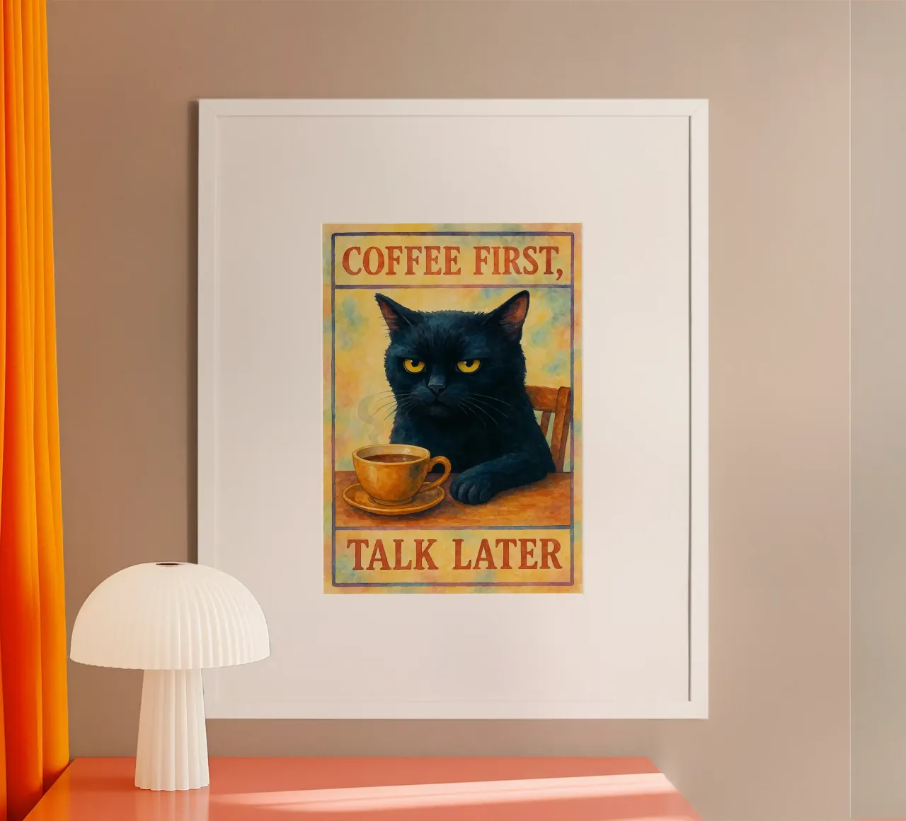 caffè prima parlare dopo gatto disegno illustrazione poster da citralake