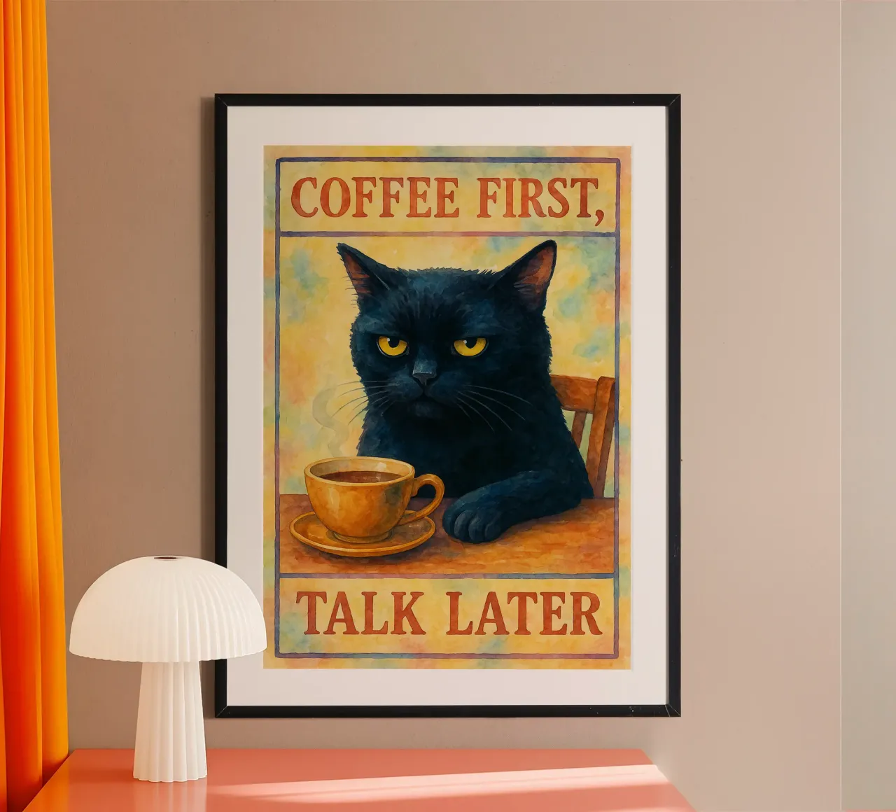 caffè prima parlare dopo gatto disegno illustrazione poster da citralake