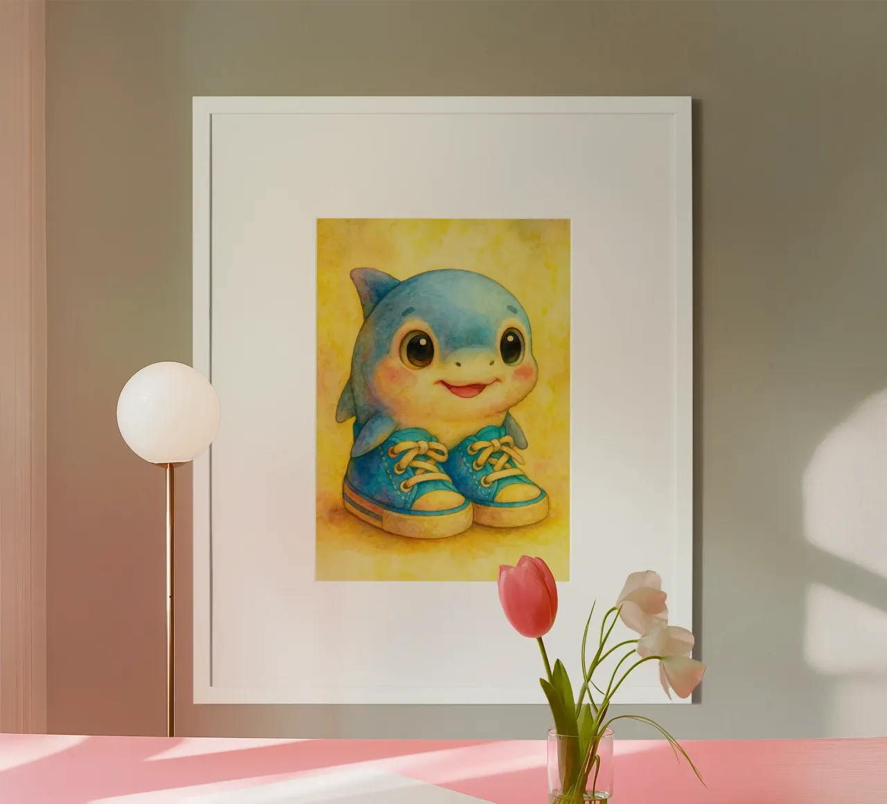 illustrazione divertente del disegno del cucciolo di squalo poster con telaio in legno da citralake