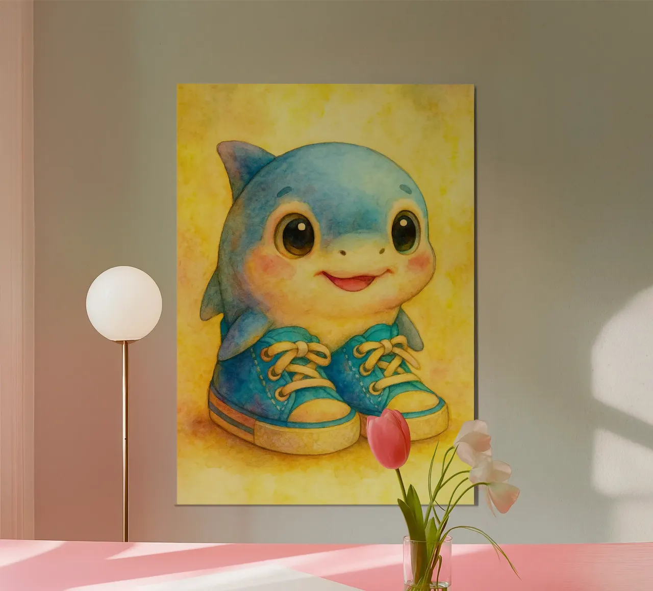 illustrazione divertente del disegno del cucciolo di squalo poster con telaio in legno da citralake