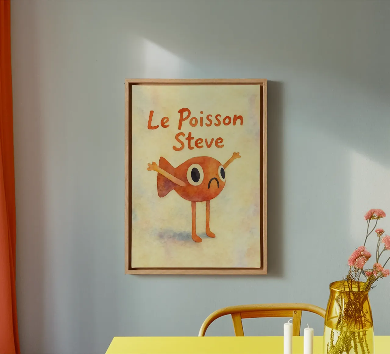 grappige vis le poisson steve tekening illustratie canvas met Baklijst van citralake