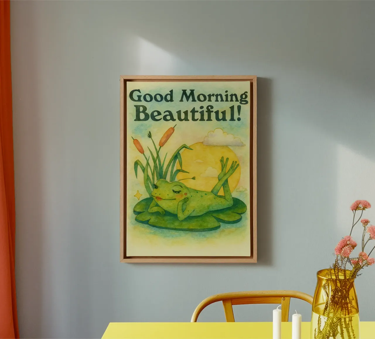 goedemorgen mooie kikker tekening illustratie canvas met Baklijst van citralake