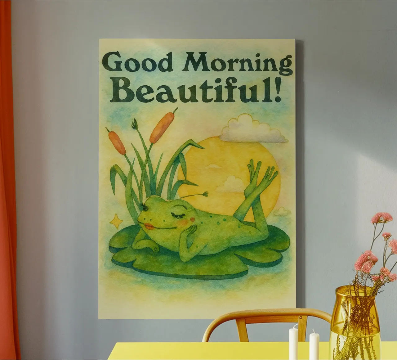 goedemorgen mooie kikker tekening illustratie canvas met Baklijst van citralake