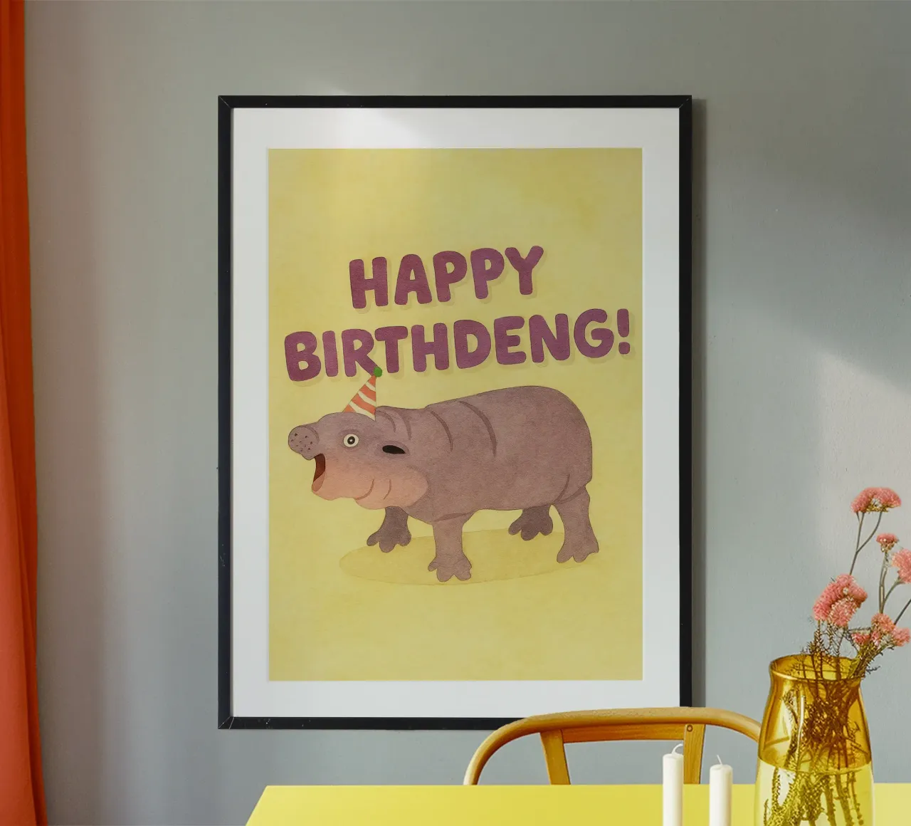 buon compleanno moodeng disegno illustrazione poster da citralake