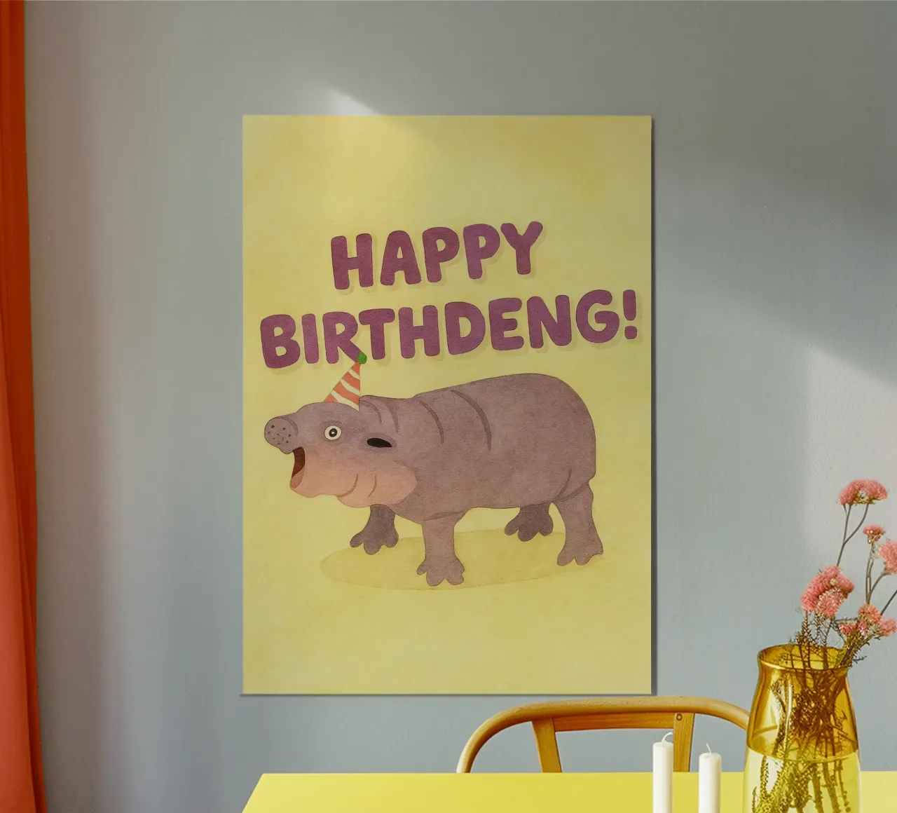 buon compleanno moodeng disegno illustrazione poster da citralake