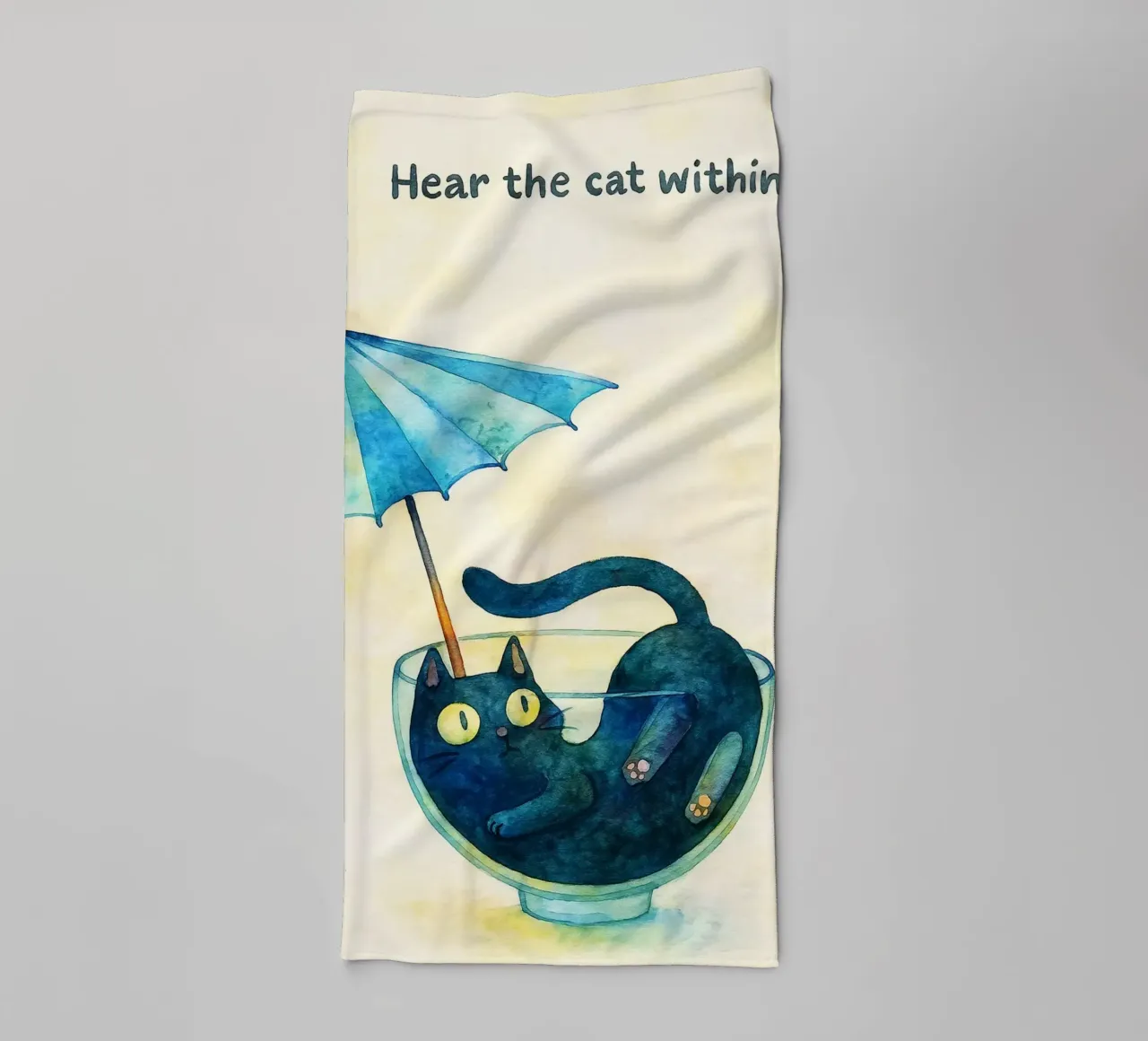 hear the cat within drawing illustration towel by citralake
