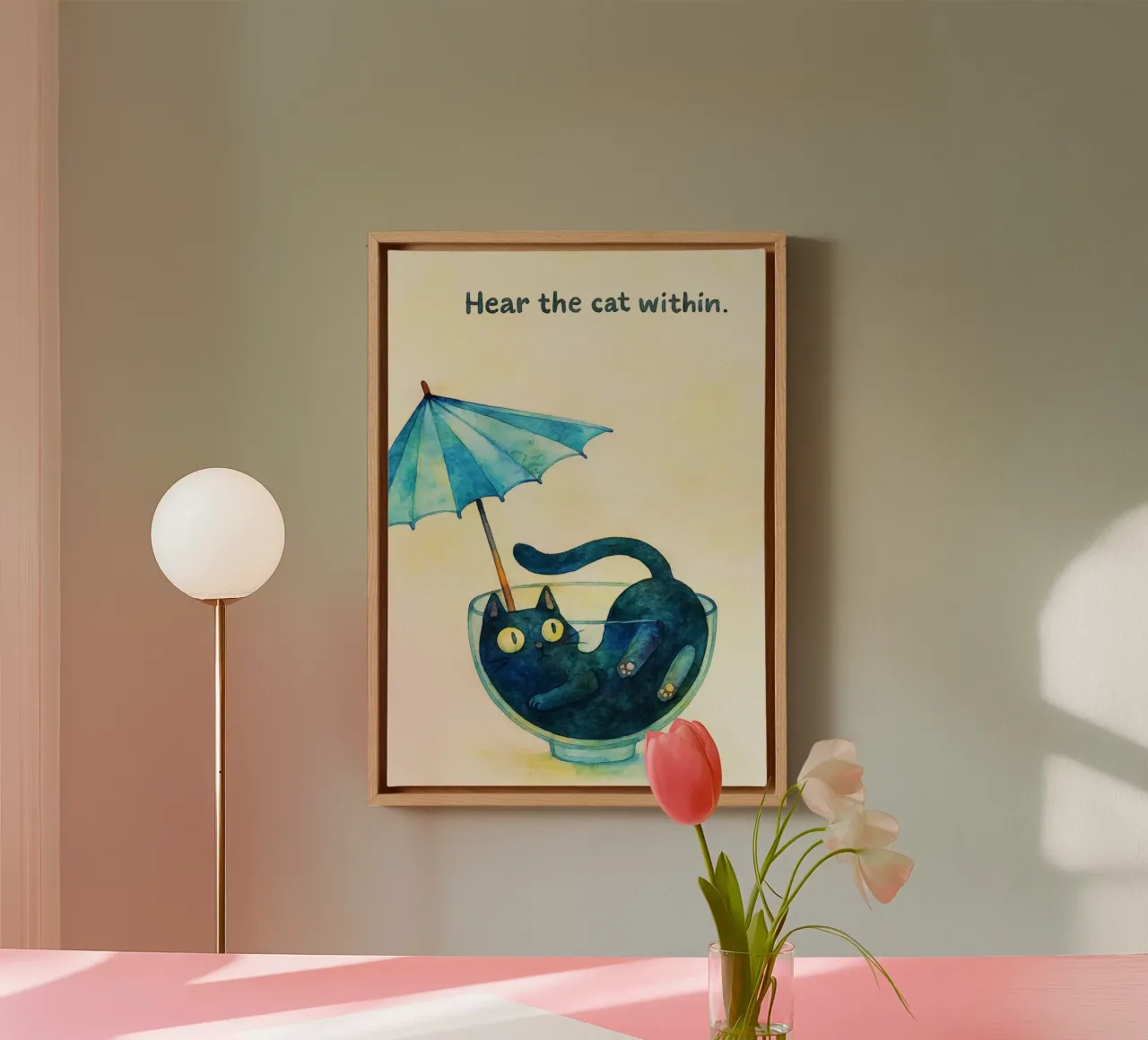 hoor de kat binnen tekening illustratie canvas met Baklijst van citralake