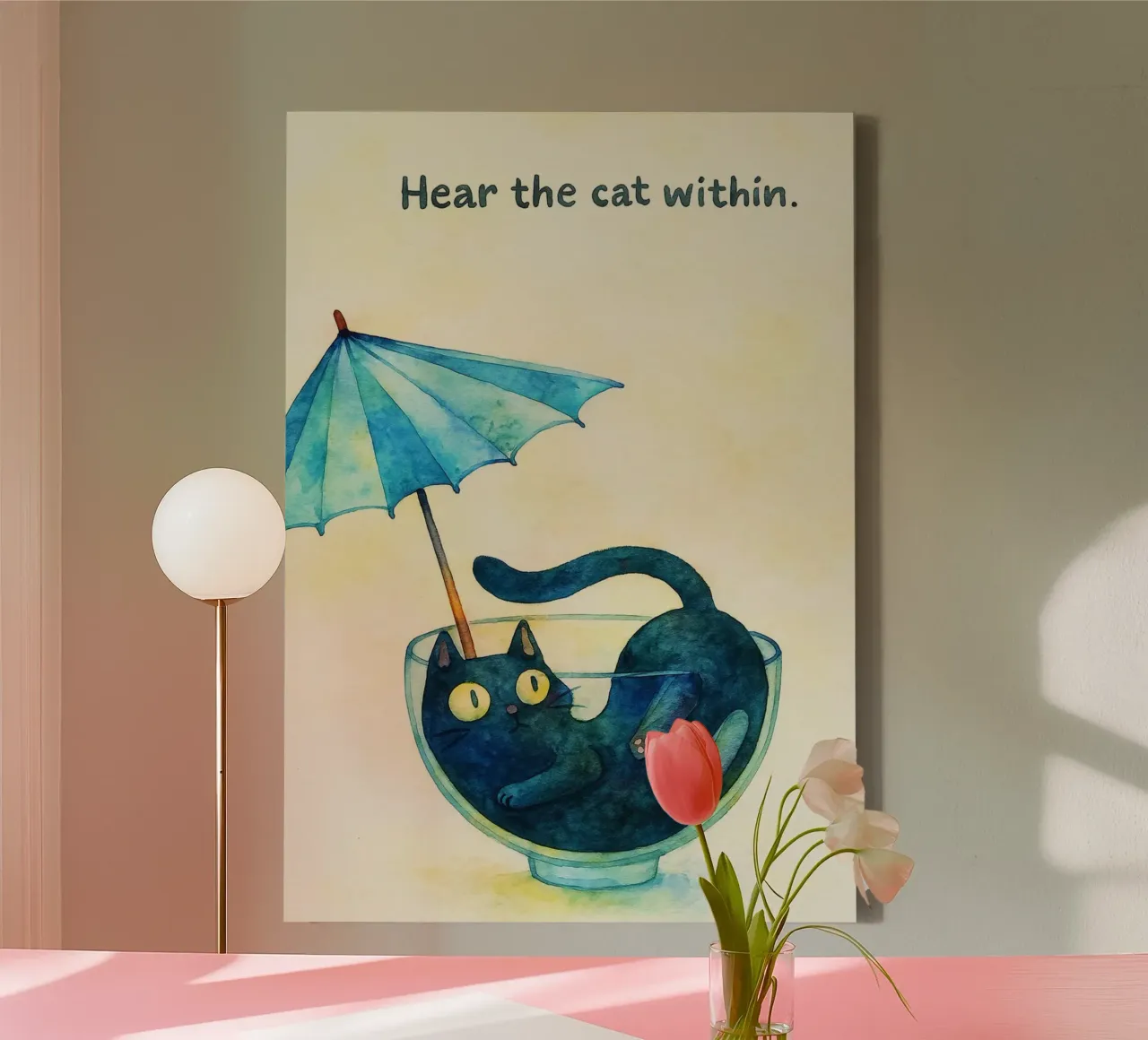 hoor de kat binnen tekening illustratie canvas met Baklijst van citralake